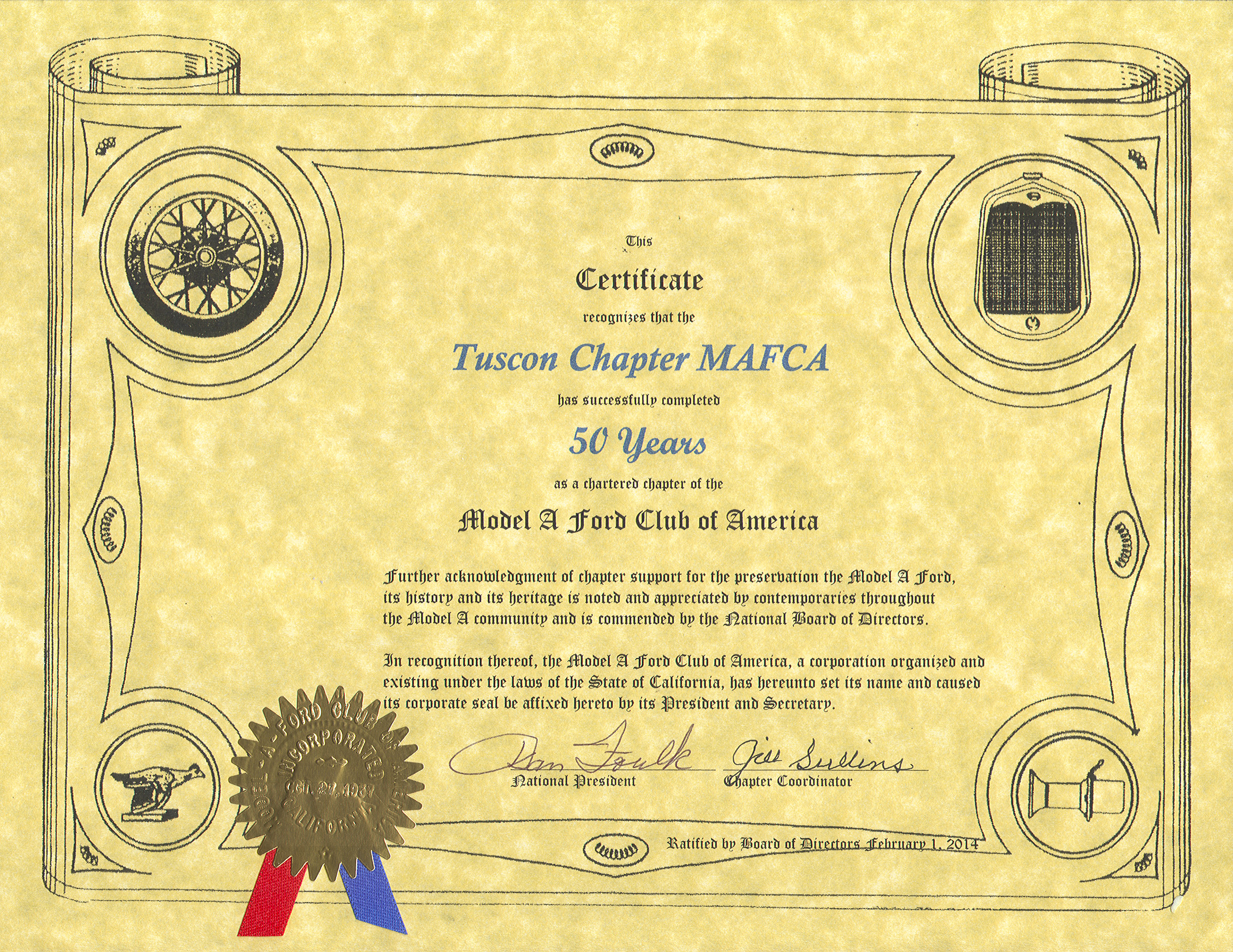 Tucson Chapter Model A Ford Club of America - 50 Year Charter